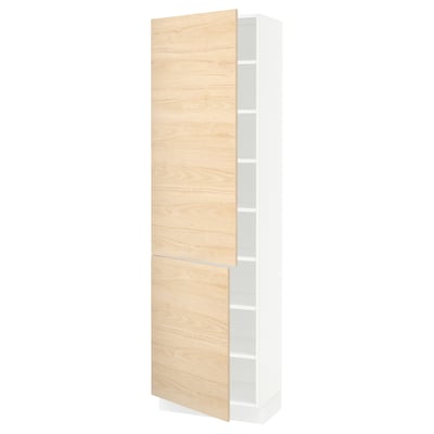 SEKTION Armoire haute + tablette/2ptes, blanc/Askersund effet frêne clair, 24x15x80 "