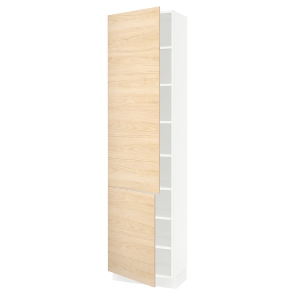 SEKTION Armoire haute + tablette/2ptes, blanc/Askersund effet frêne clair, 24x15x90 "