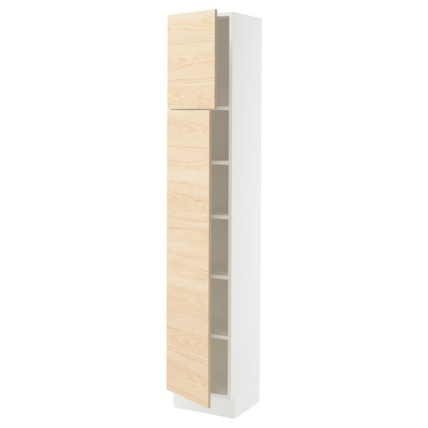 SEKTION Armoire haute + tablette/2ptes, blanc/Askersund effet frêne clair, 15x15x80 "