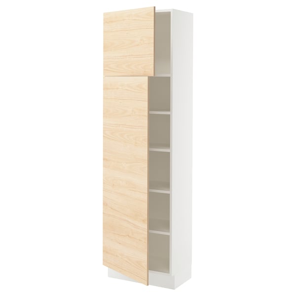 SEKTION Armoire haute + tablette/2ptes, blanc/Askersund effet frêne clair, 24x15x80 "
