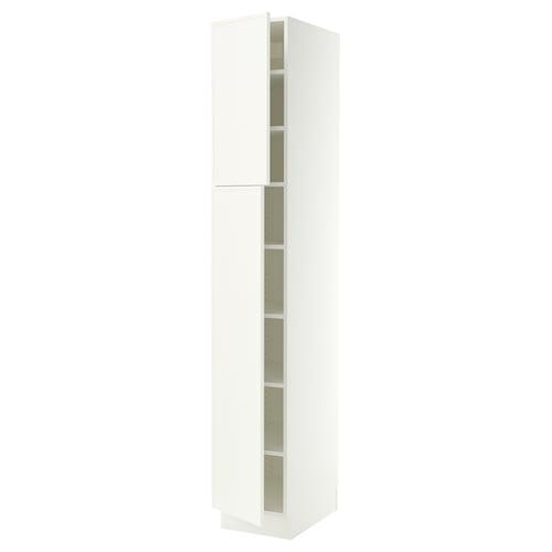 SEKTION Armoire haute + tablette/2ptes, blanc/Aspudden blanc mat, 15x24x90 "