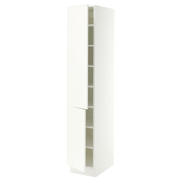 SEKTION Armoire haute + tablette/2ptes, blanc/Aspudden blanc mat, 15x24x80 "