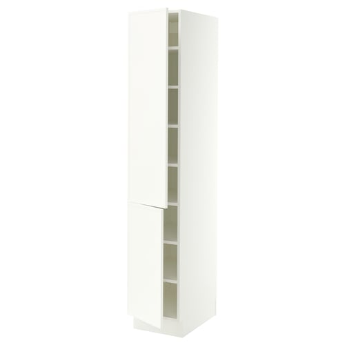 SEKTION Armoire haute + tablette/2ptes, blanc/Aspudden blanc mat, 15x24x80 "