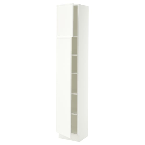 SEKTION Armoire haute + tablette/2ptes, blanc/Aspudden blanc mat, 15x15x80 "
