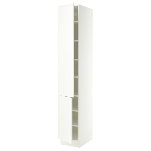 SEKTION Armoire haute + tablette/2ptes, blanc/Aspudden blanc mat, 15x24x90 "