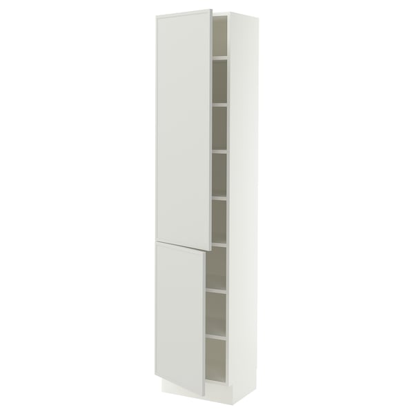 SEKTION Armoire haute + tablette/2ptes, blanc/Aspudden gris clair, 18x15x80 "