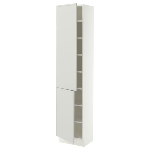 SEKTION Armoire haute + tablette/2ptes, blanc/Aspudden gris clair, 18x15x80 "