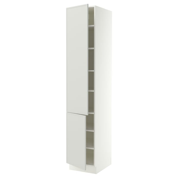 SEKTION Armoire haute + tablette/2ptes, blanc/Aspudden gris clair, 18x24x90 "