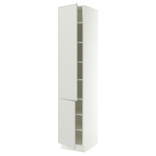 SEKTION Armoire haute + tablette/2ptes, blanc/Aspudden gris clair, 18x24x90 "