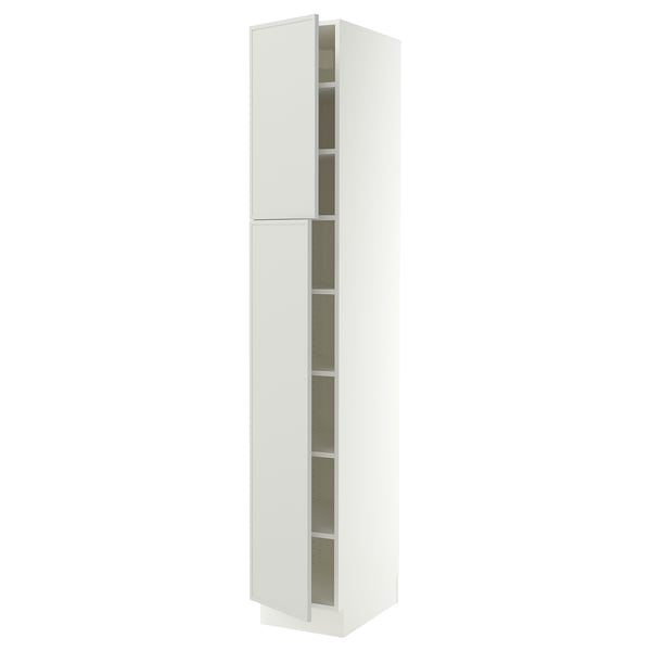 SEKTION Armoire haute + tablette/2ptes, blanc/Aspudden gris clair, 15x24x90 "