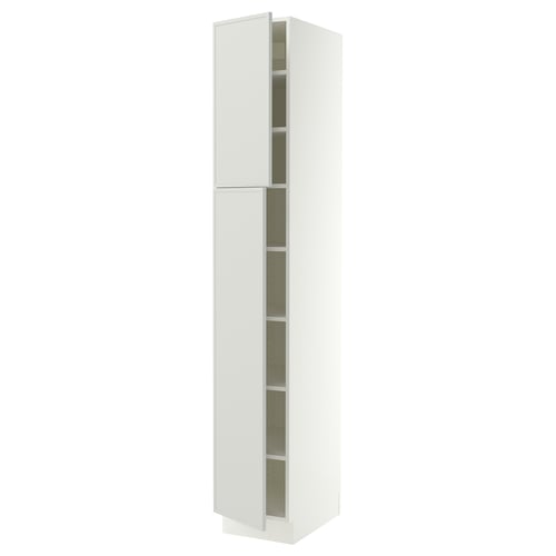 SEKTION Armoire haute + tablette/2ptes, blanc/Aspudden gris clair, 15x24x90 "