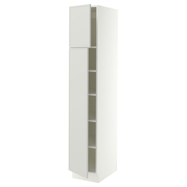 SEKTION Armoire haute + tablette/2ptes, blanc/Aspudden gris clair, 15x24x80 "