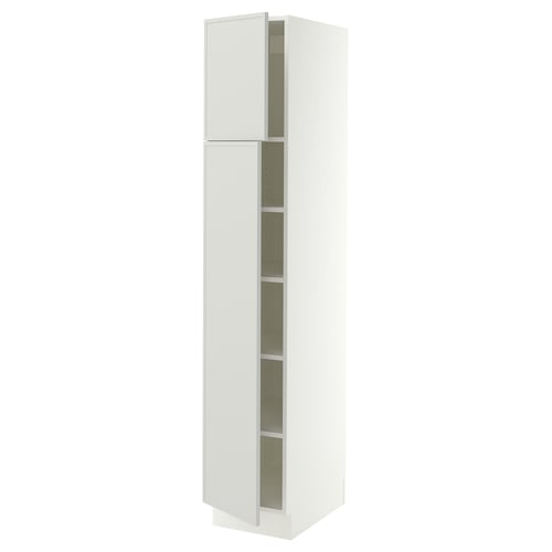 SEKTION Armoire haute + tablette/2ptes, blanc/Aspudden gris clair, 15x24x80 "