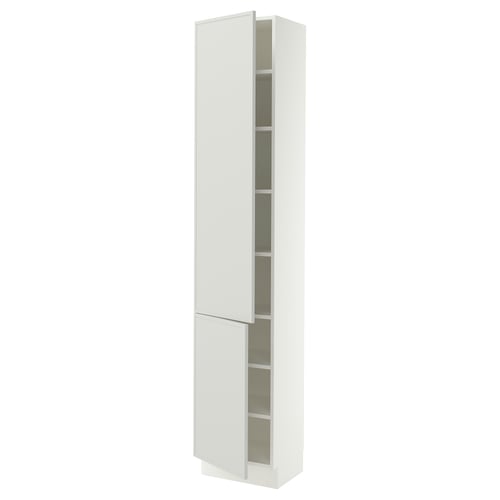 SEKTION Armoire haute + tablette/2ptes, blanc/Aspudden gris clair, 18x15x90 "