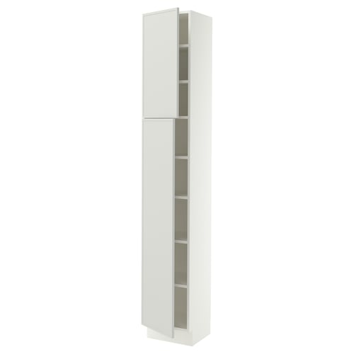 SEKTION Armoire haute + tablette/2ptes, blanc/Aspudden gris clair, 15x15x90 "