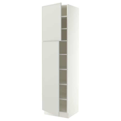 SEKTION Armoire haute + tablette/2ptes, blanc/Aspudden gris clair, 24x24x90 "