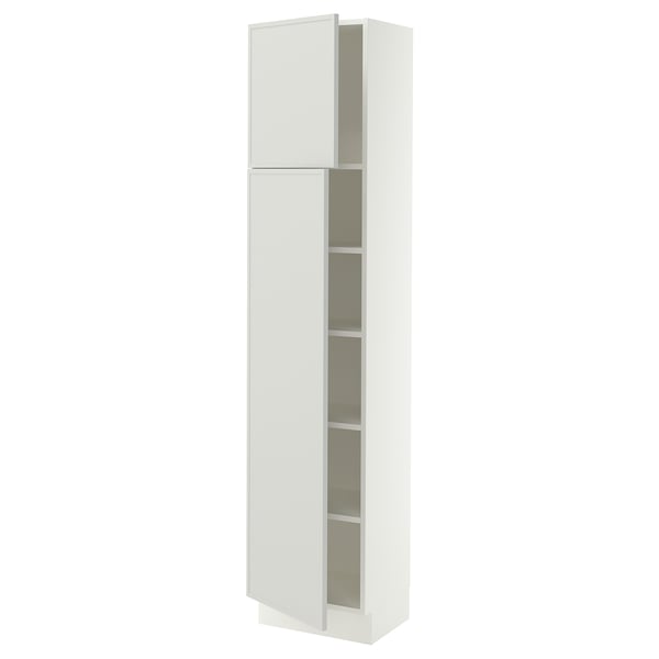 SEKTION Armoire haute + tablette/2ptes, blanc/Aspudden gris clair, 18x15x80 "