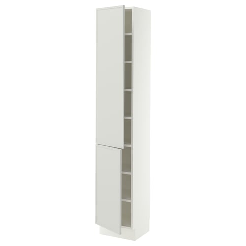 SEKTION Armoire haute + tablette/2ptes, blanc/Aspudden gris clair, 15x15x80 "