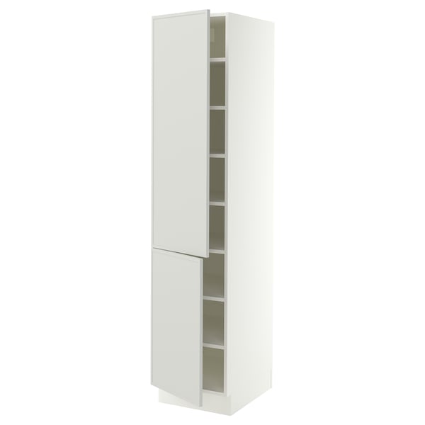 SEKTION Armoire haute + tablette/2ptes, blanc/Aspudden gris clair, 18x24x80 "