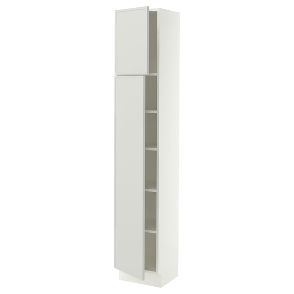 SEKTION Armoire haute + tablette/2ptes, blanc/Aspudden gris clair, 15x15x80 "