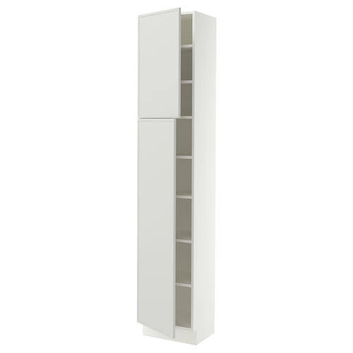SEKTION Armoire haute + tablette/2ptes, blanc/Aspudden gris clair, 18x15x90 "