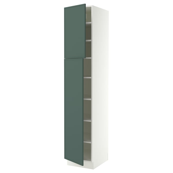 SEKTION Armoire haute + tablette/2ptes, blanc/Aspudden gris-vert foncé, 18x24x90 "
