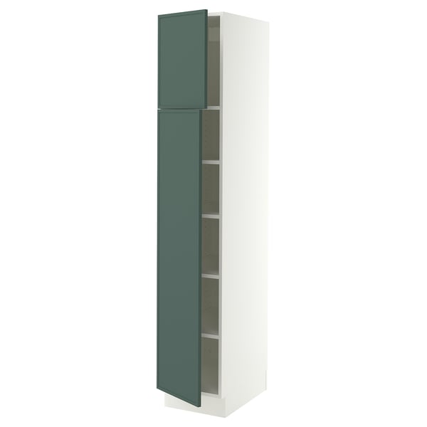 SEKTION Armoire haute + tablette/2ptes, blanc/Aspudden gris-vert foncé, 15x24x80 "