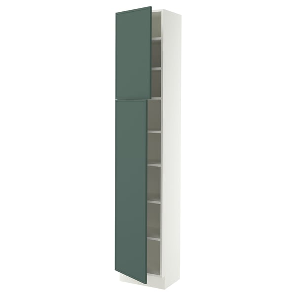 SEKTION Armoire haute + tablette/2ptes, blanc/Aspudden gris-vert foncé, 18x15x90 "