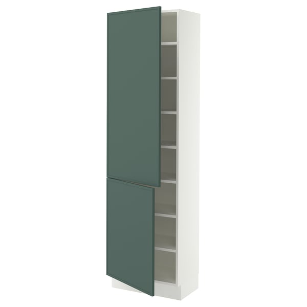 SEKTION Armoire haute + tablette/2ptes, blanc/Aspudden gris-vert foncé, 24x15x80 "