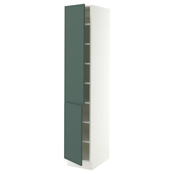 SEKTION Armoire haute + tablette/2ptes, blanc/Aspudden gris-vert foncé, 15x24x80 "