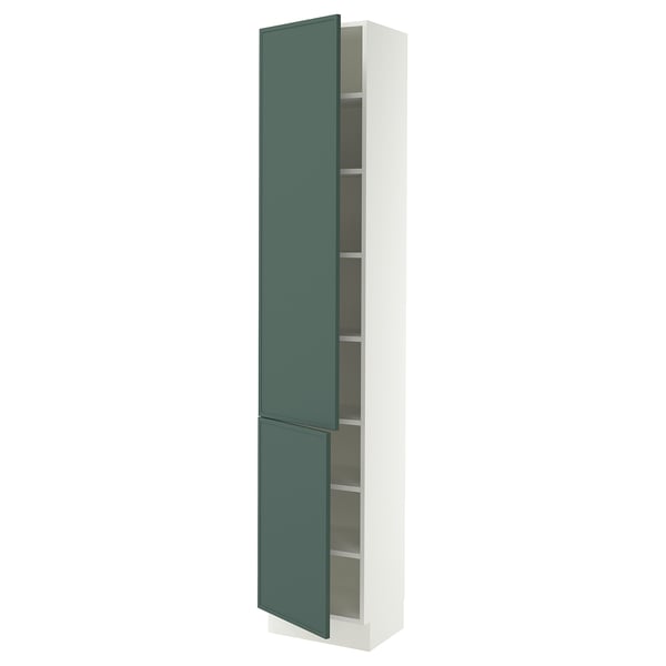 SEKTION Armoire haute + tablette/2ptes, blanc/Aspudden gris-vert foncé, 18x15x90 "