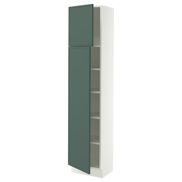 SEKTION Armoire haute + tablette/2ptes, blanc/Aspudden gris-vert foncé, 18x15x80 "