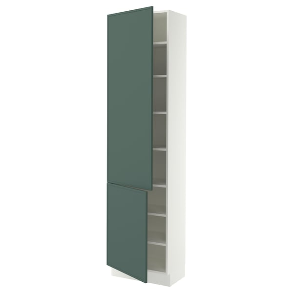 SEKTION Armoire haute + tablette/2ptes, blanc/Aspudden gris-vert foncé, 24x15x90 "