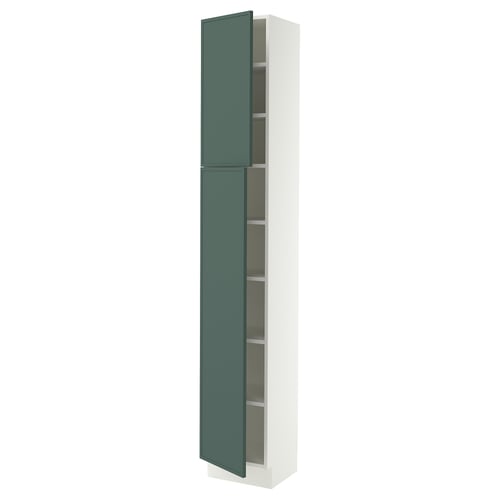 SEKTION Armoire haute + tablette/2ptes, blanc/Aspudden gris-vert foncé, 15x15x90 "