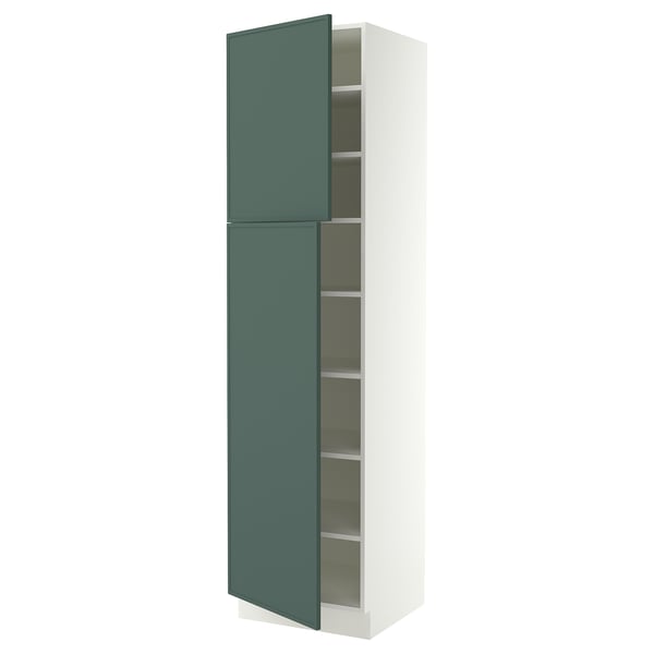 SEKTION Armoire haute + tablette/2ptes, blanc/Aspudden gris-vert foncé, 24x24x90 "