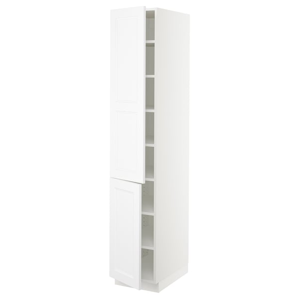SEKTION Armoire haute + tablette/2ptes, blanc/Axstad blanc mat, 15x24x80 "