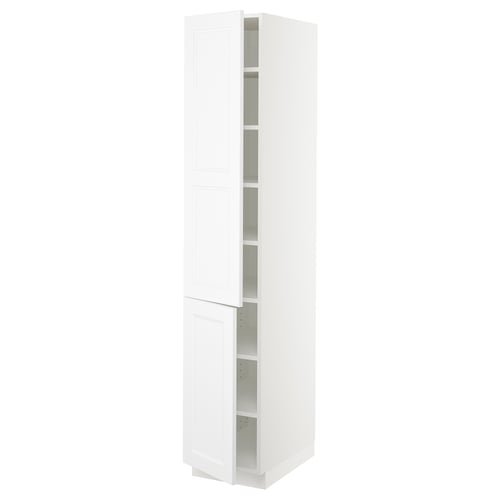 SEKTION Armoire haute + tablette/2ptes, blanc/Axstad blanc mat, 15x24x80 "