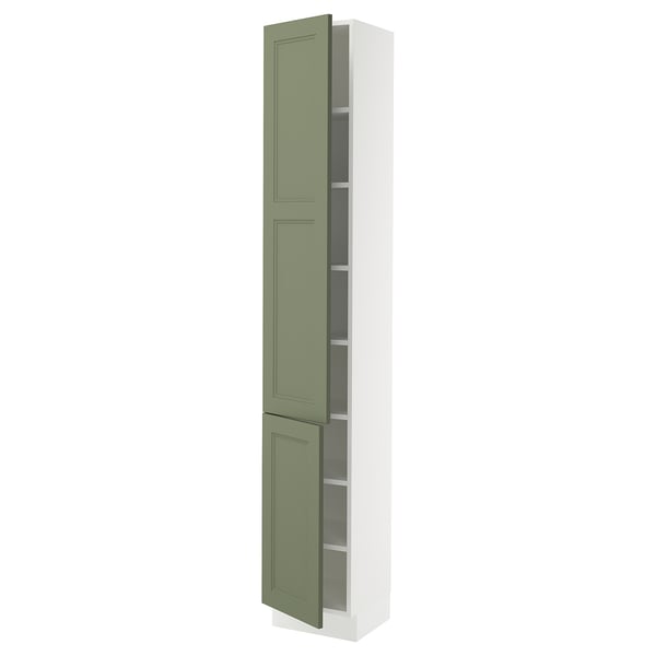SEKTION Armoire haute + tablette/2ptes, blanc/Axstad gris-vert, 15x15x90 "
