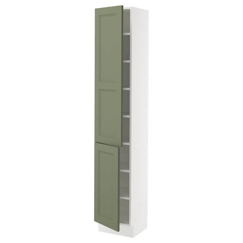 SEKTION Armoire haute + tablette/2ptes, blanc/Axstad gris-vert, 15x15x80 "