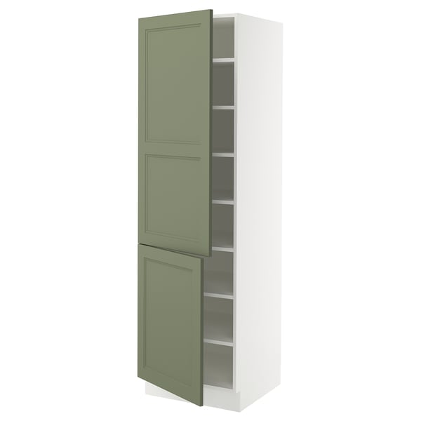 SEKTION Armoire haute + tablette/2ptes, blanc/Axstad gris-vert, 24x24x80 "