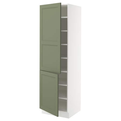 SEKTION Armoire haute + tablette/2ptes, blanc/Axstad gris-vert, 24x24x80 "