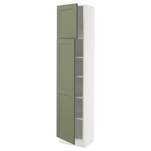 SEKTION Armoire haute + tablette/2ptes, blanc/Axstad gris-vert, 18x15x80 "