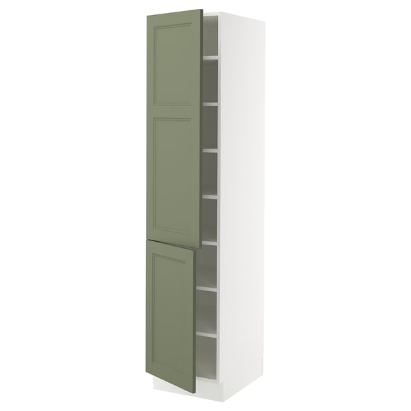 SEKTION Armoire haute + tablette/2ptes, blanc/Axstad gris-vert, 18x24x80 "