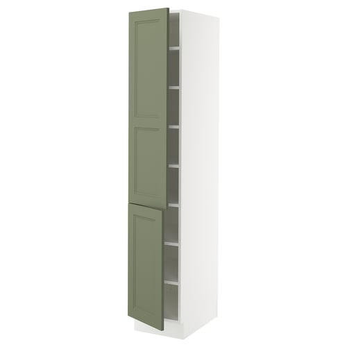 SEKTION Armoire haute + tablette/2ptes, blanc/Axstad gris-vert, 15x24x80 "