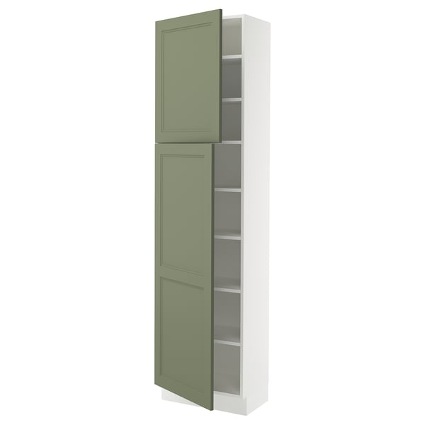 SEKTION Armoire haute + tablette/2ptes, blanc/Axstad gris-vert, 24x15x90 "