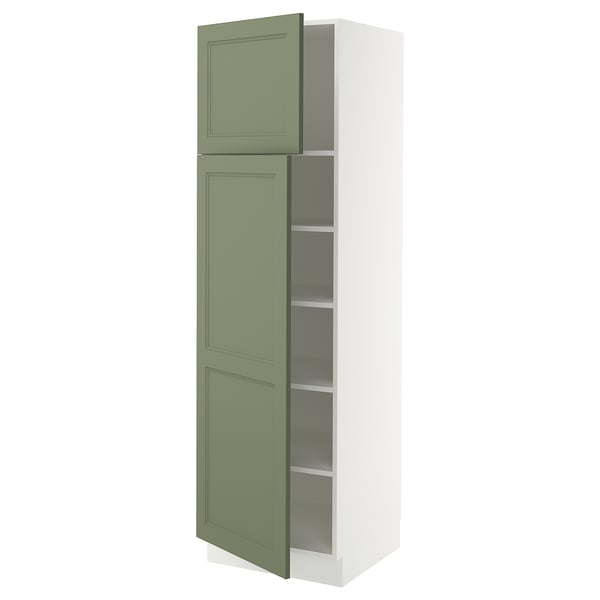 SEKTION Armoire haute + tablette/2ptes, blanc/Axstad gris-vert, 24x24x80 "