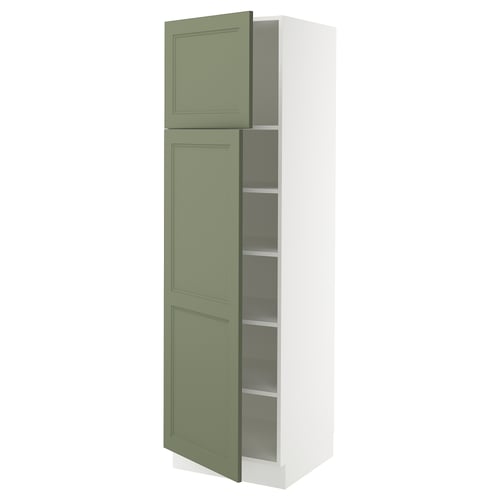 SEKTION Armoire haute + tablette/2ptes, blanc/Axstad gris-vert, 24x24x80 "