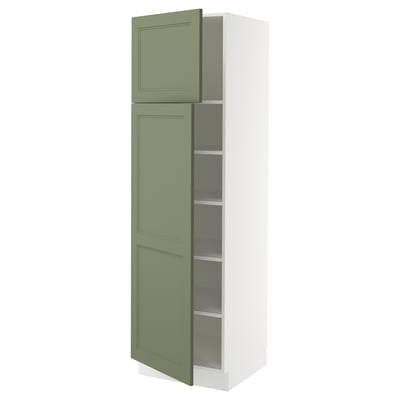 SEKTION Armoire haute + tablette/2ptes, blanc/Axstad gris-vert, 24x24x80 "