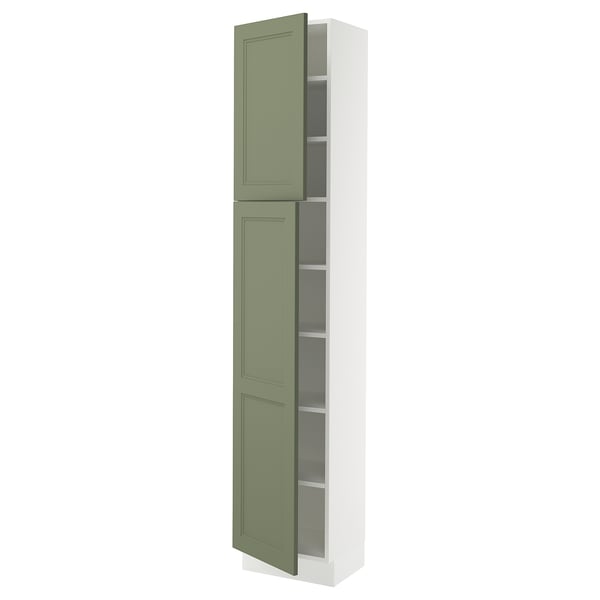SEKTION Armoire haute + tablette/2ptes, blanc/Axstad gris-vert, 18x15x90 "