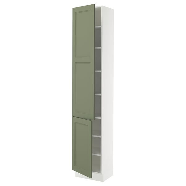 SEKTION Armoire haute + tablette/2ptes, blanc/Axstad gris-vert, 18x15x90 "